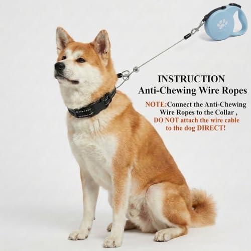 Chew Proof Retractable Dog Leash for Medium Dogs up to 44lbs, 16ft Heavy Duty Dog Lead with Anti-Chewing Steel Wire Rope, Tangle-Free, One-Hand Brake & Lock, Blue M - Image 2