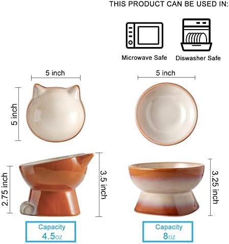 Nihow Elevated Cat Bowls,5 Inch Ceramic Raised Cat Food and Water Bowl Set - Image 2