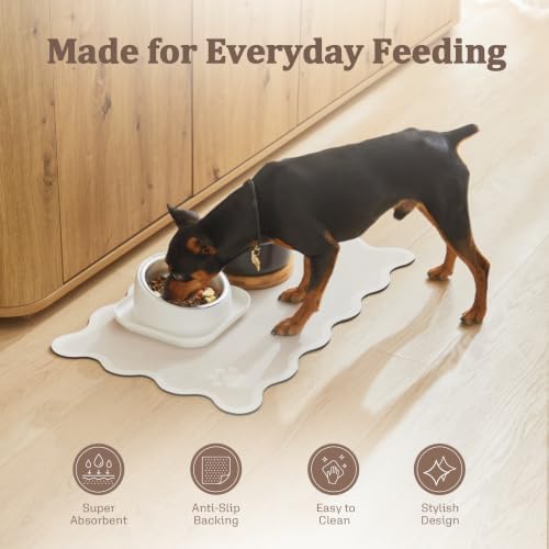 Scalloped Dog Feeding Mat, Absorbent Bowl Placemat, Beige - Image 3