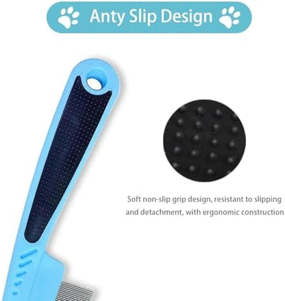 Bestac Pet Grooming Stainless Steel Flea Lice Comb Tear Stain Remover & Dematting Tool Rounded Teeth for Small, Medium, Large Dogs & Cats (Blue) - Image 2