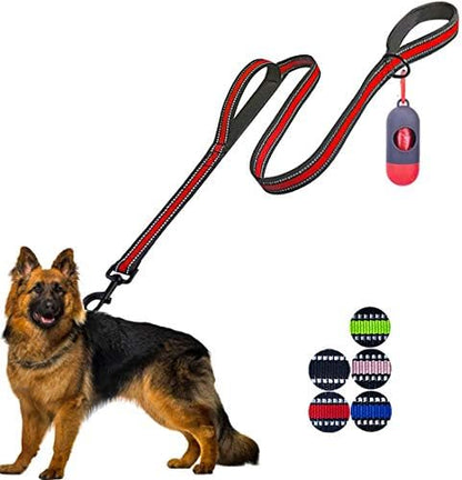 JSXD 5 FT Heavy Duty Double Handle Dog Leash with Comfortable Padded and Reflective Rope, Suitable for Small, Medium, Large Dogs (Wide-Red) by JSXD