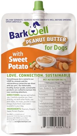 BarkWell Peanut Butter Squeeze - 8oz Pouch Sweet Potato All-Natural Dog Peanut Butter, Sourced and Made in The USA (Pack of 2) - Image 2