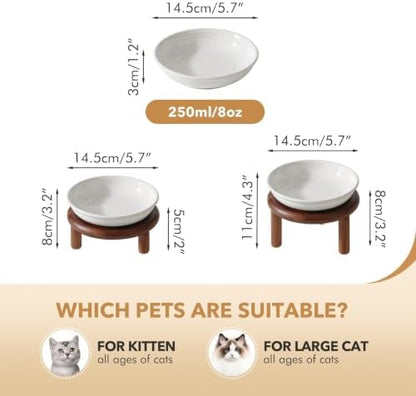 Havniva Elevated Cat Bowls, Ceramic Cat Bowl with Wood Stand, Wide Opening - Image 2
