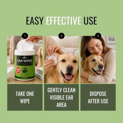NOVEHA 300PCs Dog Ear Cleaner Wipes, Daily Ear Cleaner for Dogs & Cats - Stop Ear Itching with Aloe, Eucalyptus & Witch Hazel Ear Wipes for Dogs - for Odor Control, Dirt and Wax Removal, Unscented - Image 5