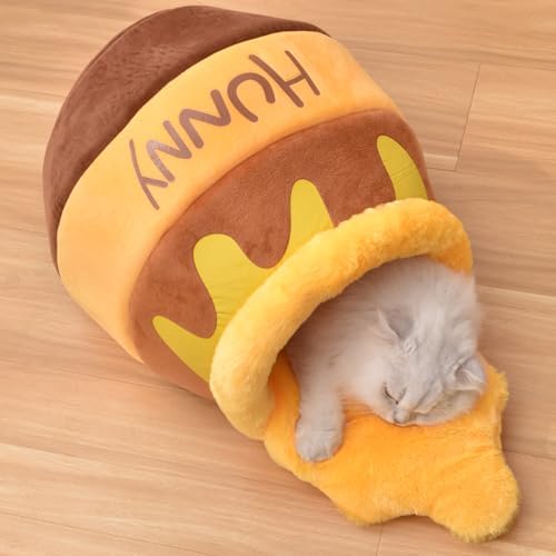 Honey Pot Cat Cave Bed, Soft and Thick Rebound Sponge Pet Nest with Removable & Washable Cushion, Cute Cartoon Design for Small Cats and Breeds by Romaneco