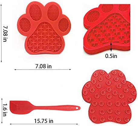 Dog Licking Mat for Anxiety Peanut Butter Slow Feeder Bowls Licking Pad with Strong Suction to Wall for Pet Bathing,Grooming,and Dog Training (Red) - Image 2