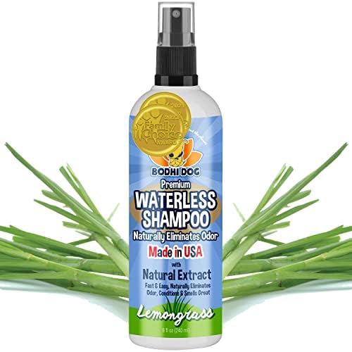Bodhi Dog Waterless Shampoo for Dogs & Cats - Natural Dry Shampoo, Neutralizes Odor, No Rinse Needed, Safe for All Breeds - Made in USA - Lemongrass Scent (8 Fl Oz) by BodhiDog