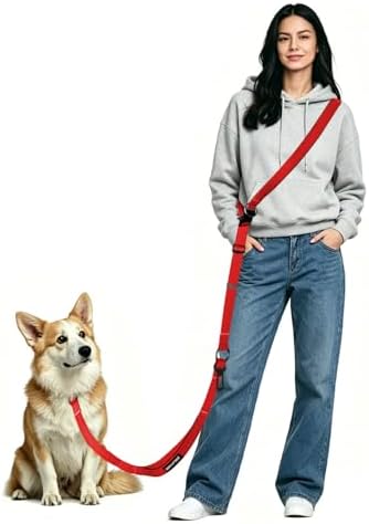 Hands Free Dog Leash & Car Seatbelt Set, Crossbody Leash for Dog Walking by WANFIRE