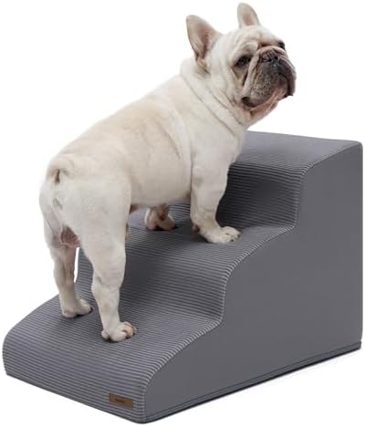 Lesure Dog Stairs for Small Dogs, Grey, 3 Step Pet Ramp for Bed and Couch by Lesure