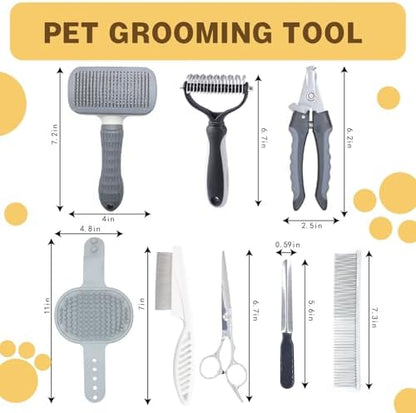 Dog Brush & Pet Grooming Kit for Dogs and Cats, 8 Tools with Storage Pouch - Image 2