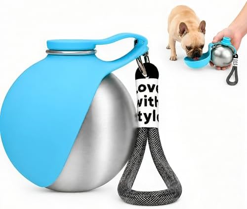 2 in 1 Dog Water Bottle Portable with Bowl, 10oz Stainless Steel, Blue by Unknown