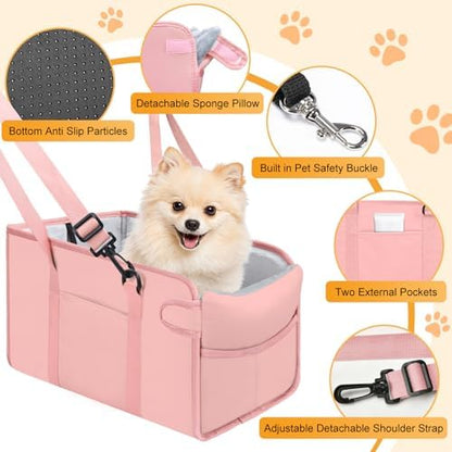 Portable Dog Car Seat for Small Dogs, Puppy Car Seat, Pink - Image 3