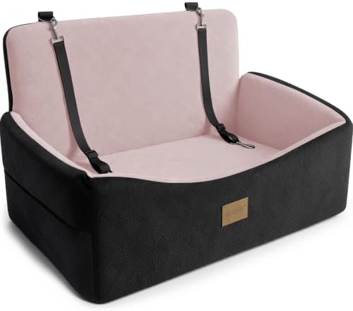 JOEJOY Dog Car Seat for Large Medium Sized Dogs Under 55 lbs, Dog Booster Seat for 2 Small Dogs with Detachable Washable Cover, Memory Foam Pet Car Seat with 2 Safety Belts and Storage Pockets by JOEJOY
