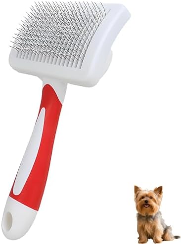 Self Cleaning Slicker Dog Brush for Small Long-Haired Breeds(White, Red) by PetJoyHaven