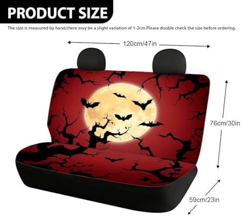 Car Rear Seat Covers Protector,Rear Cars Seat Cushion Dust and Scratch Proof Universal Fits Car,Truck,SUV,Vans Halloween Bat Branches-Red - Image 4