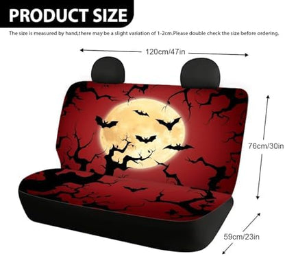 Car Rear Seat Covers Protector,Rear Cars Seat Cushion Dust and Scratch Proof Universal Fits Car,Truck,SUV,Vans Halloween Bat Branches-Red - Image 4