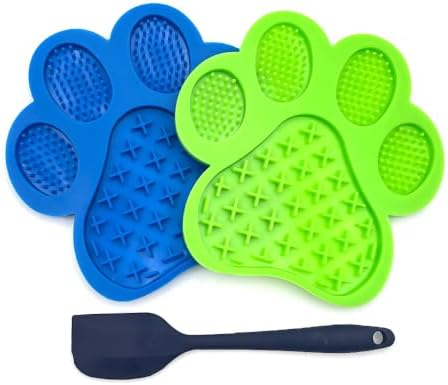Dog and Cat Licking Pads, 2-Pack Slow Feeder Licking Pads with Suction Cup + Spatula, for Calming Anxiety and Reducing Boredom During Dog and Cat Bath Grooming etc by LJAUTOJK