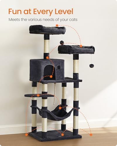 Feandrea Cat Tree, 55.8-Inch Large Cat Tower, Multi-Level Condo, Smoky Gray - Image 3