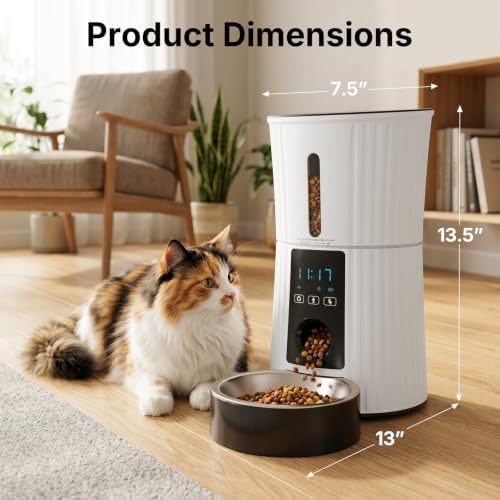 NEWBULIG Automatic Cat Feeder with APP 4L Small Dog Food Dispenser, White - Image 6