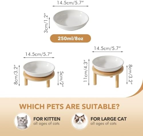 Havniva Elevated Cat Bowls, Ceramic Cat Bowl with Bamboo Stand Wide Opening - Image 2