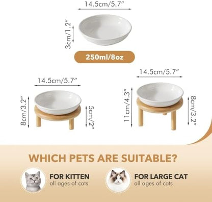 Havniva Elevated Cat Bowls, Ceramic Cat Bowl with Bamboo Stand Wide Opening - Image 2