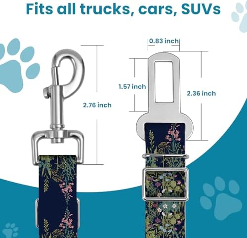Adjustable pet cat and Dog car seat Belts. The Lanyard is Flexible and Adjustable from 20 to 33 inches(White Flowers + Black Flowers) - Image 5