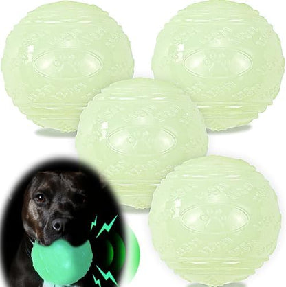 LECHONG 4-Pack 3.5” Glow Squeaky Dog Balls,Bouncy Glow in The Dark Dog Ball with Squeaker, Durable Dog Rubber Ball Toys Glowing Fetch Balls for Medium Large Dogs Nighttime Playing Indoors & Outdoors by LECHONG