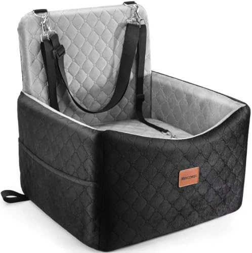 Dog Car Seat for Small Medium Dogs Up to 40 lbs – Dog Booster Seat with 6-Inch Memory Foam, Pet Car Seat with Removable Washable Cover, 3 Safety Belts & 2 Storage Bags (Black/Gray) by Unknown