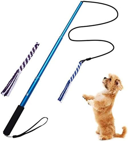 Interactive Dog Toys - Extendable Flirt Pole with 2pcs Braided Rope Tugs for Dog Outdoor Entertainment, Train and Exercise, Blue, Size L