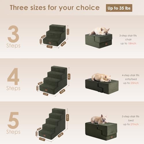 EHEYCIGA Dog Stairs for High Bed 22.5" H, 5-Step Dog Steps, Military Green - Image 2