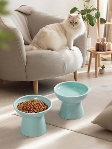 LoeJan Elevated Cat Food and Water Bowls Set, Extra Wide and Raised Ceramic Feeder, Anti-Vomit Whisker-Free Pressure Feeding Bowl for Kittens Adult Small Dogs (Blue) - Image 7