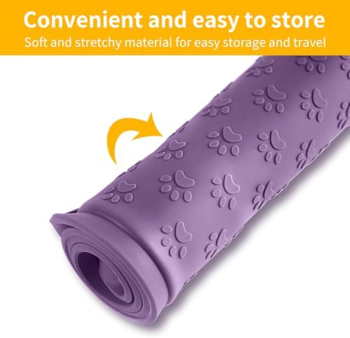 2 Pack Dog Food Mat Anti-Slip Bowl Mats for Food and Water, Waterproof Silicone Pet Placemat with High Raised Edges, Non-Slip Puppy Feeding Tray for Small, Medium Large Cats Dogs, Purple, 11.8"x11.8" - Image 5