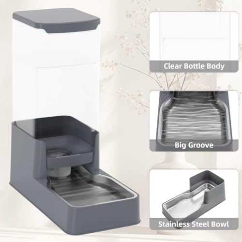Stainless Steel Cat Feeder and Water Dispenser,Gravity Waterer & Food Feeder Set with Stainless Steel,Large Capacity Pet Food Bowl for Small Medium Dog Pets Puppy Kitten(Grey,1 Gallon) - Image 5