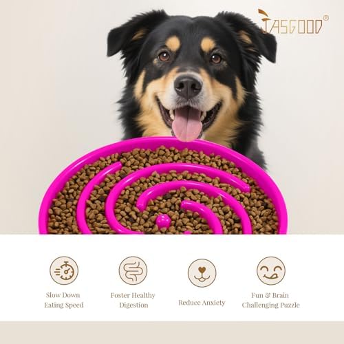 JASGOOD Slow Feeder Dog Bowl for Large Medium Dogs, Anti-Gulping Pet Slower Food Feeding Bowls, Stop Bloat, Preventing Choking, Healthy Design, R-Rose red - Image 6