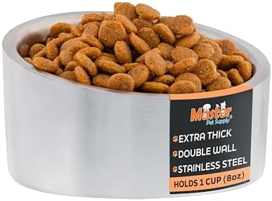 Master Pet Supply Stainless Steel Slanted Dog Cat Food Bowl 8 oz Stainless by MasterPetSupply