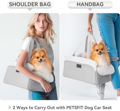 PETSFIT Console Dog Car Seat, Portable Small Dog Car Seat with Safe Protective Hooks, Luxury Dog Carseat Includes Safety Leash and Storage Pocket for Pets Up to 9 lbs (Grey) - Image 3