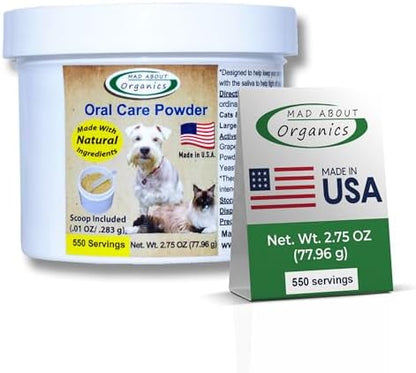 Dog or Cat Oral Care Powder – Tartar and Plaque Remover, Pet Dental Cleaning Powder for Oral Hygiene and Fresh Breath, Teeth Cleaner – 550 Servings, Medium Size - 77.96g by MadAboutOrganics