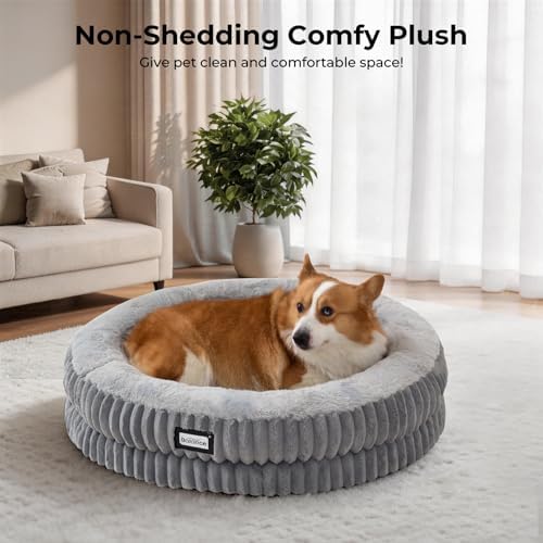 BALANCE Donut Dog Bed, 30 Inches Round Dog Bed Medium Size Dogs Washable, Orthopedic Calming Dogs Beds for Kitten, Fluffy Plush Faux Fur Pet Bed with Anti-Slip Bottom - Image 2
