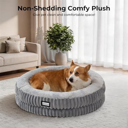 BALANCE Donut Dog Bed, 30 Inches Round Dog Bed Medium Size Dogs Washable, Orthopedic Calming Dogs Beds for Kitten, Fluffy Plush Faux Fur Pet Bed with Anti-Slip Bottom - Image 2