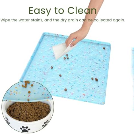 2 Pack Dog Food Mat Anti-Slip Dog Bowl Mats for Food and Water, Waterproof Pet Placemat Prevents Messy Spill to Floor, Silicone Puppy Feeding Tray for Small, Medium and Large Dogs Cats, Blue - Image 5