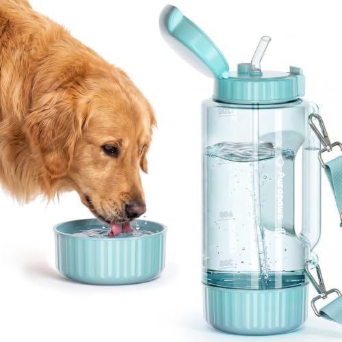 Dog & Mom Water Bottle 40.58oz with Detachable Bowl for Travel by Aurapaws