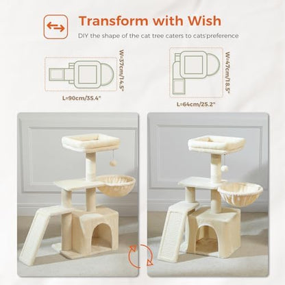 PETEPELA Cactus Cat Tree for Kittens & Small Cats, 32in Cat Tower, Beige - Image 2