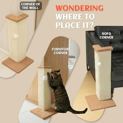 PETKARAY Couch Corner Cat Scratcher, 22.5" Sisal Scratching Post for Indoor Cats, Corner Wall Scratch Pad for Furniture Protection, Plush Base, Medium - Image 6