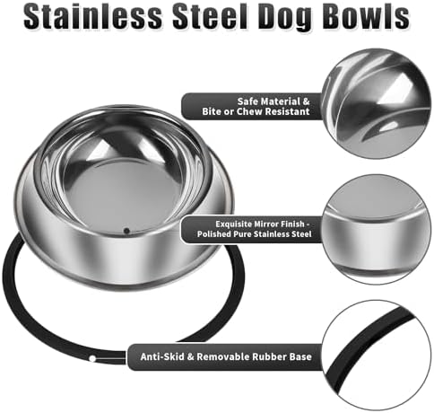 3Pcs Stainless Steel Dog Bowls Set - Non-Slip Food and Water Bowl 20 Oz - Dishwasher-Safe, Rust Resistant Metal Pet Bowls for Small/Medium/Large Sized Pets - Image 4