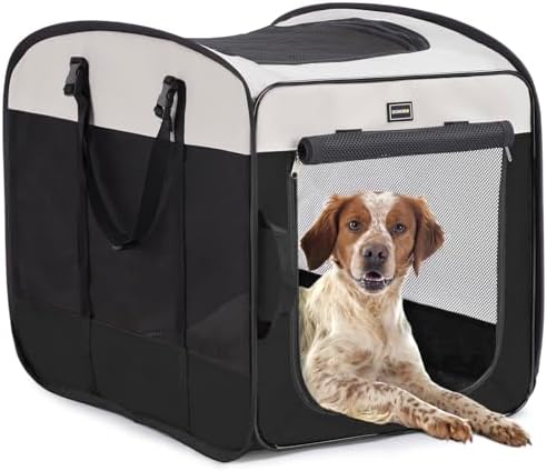 DONORO Dog Kennels and Crates for Medium Dogs, Portable Pop Up Indoor Pet Cage with Sturdy Wire Frame, Collapsible Travel Crate Soft Sided Cat Bag Escape Proof (Black, 32.0" L x 21.0" W x 26.0" H) by DONORO