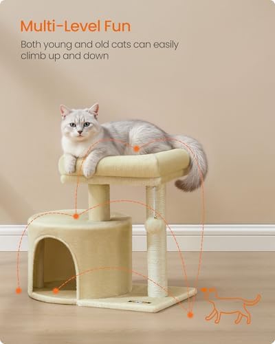 Feandrea Cat Tree, 18.5-in Small Cat Tower, Cute Kittens Condo, Sand Beige - Image 3