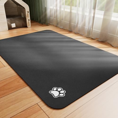HotLive Dog Food Mat - Absorbent Cat Mat for Food and Water, No Stains Pet Feeding Bowl Mat, Easy to Clean Pet Placemats, Quick Dry Dog Water Dispenser Mat for Messy Drinkers | Paw Black 18"x 28" by HotLive