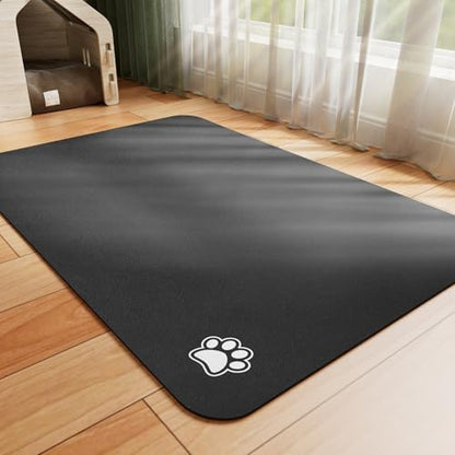 HotLive Dog Food Mat - Absorbent Cat Mat for Food and Water, No Stains Pet Feeding Bowl Mat, Easy to Clean Pet Placemats, Quick Dry Dog Water Dispenser Mat for Messy Drinkers | Paw Black 18"x 28" by HotLive