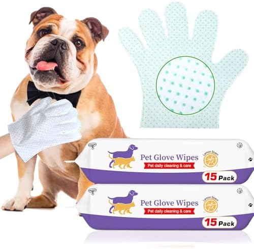 Dog Cleaning Gloves Wipes 30pcs Deodorizing Disposable Pet Grooming Bathing Gloves Extra Thick, No Rinse Shampoo Dry Cleaning Gloves for Dogs & Cats Paw Face Ear Fur and Butt by ALWZ-RDY