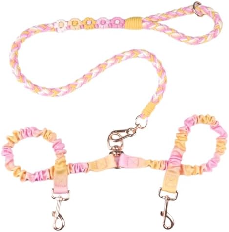 Dual Dog Leash,Double Dog 360 Swivel No Tangle Walking Leash,Comfortable Shock Absorbing Reflective Bungee for Two Dogs (Sunset Bloom) by Panda+Jianghu